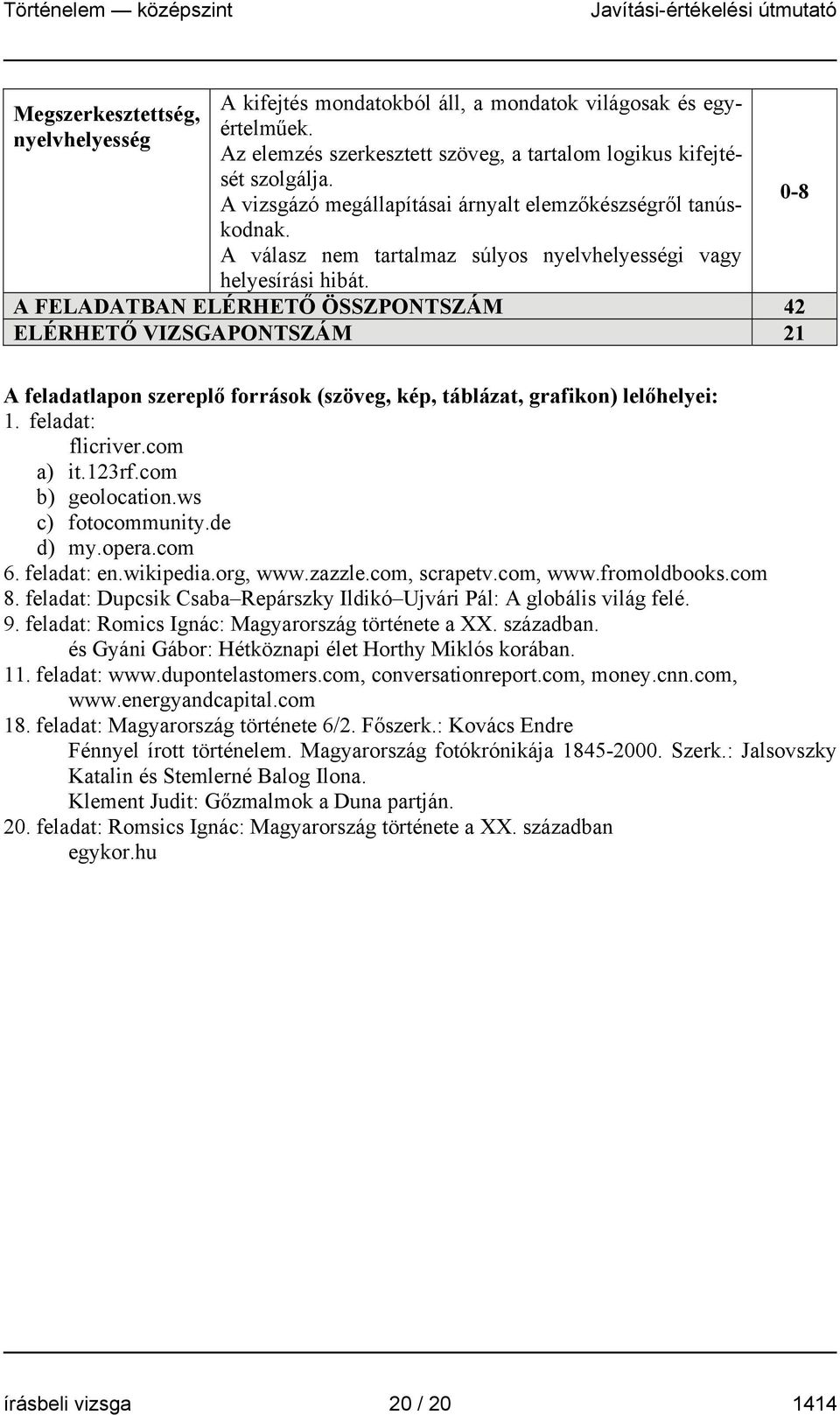 A FELADATBAN ELÉRHETŐ ÖSSZPONTSZÁM 42 ELÉRHETŐ VIZSGAPONTSZÁM 21 0-8 A feladatlapon szereplő források (szöveg, kép, táblázat, grafikon) lelőhelyei: 1. feladat: flicriver.com a) it.123rf.