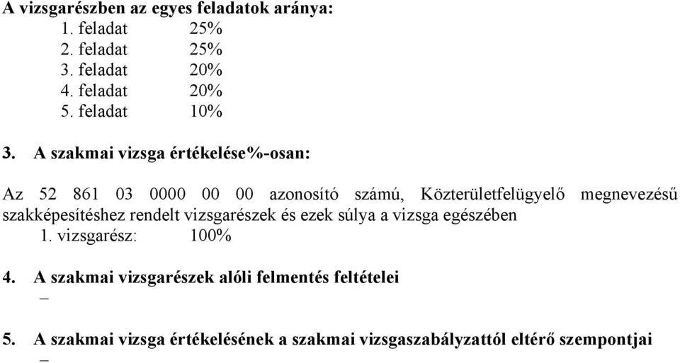 A szakmai vizsga értékelése%-osan: Az 52 861 03 0000 00 00 azonosító számú, Közterületfelügyelő megnevezésű
