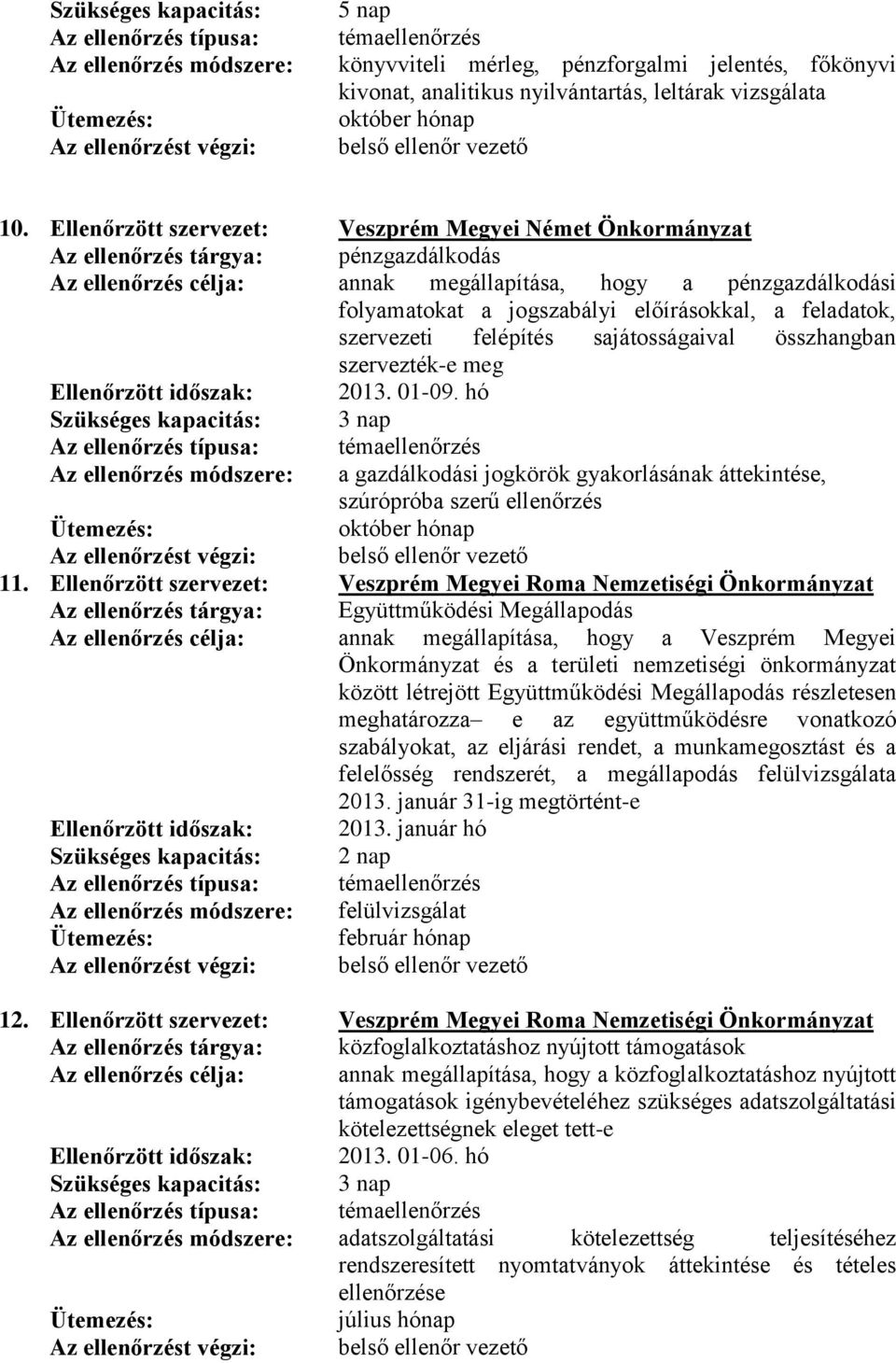 előírásokkal, a feladatok, szervezeti felépítés sajátosságaival összhangban szervezték-e meg Ellenőrzött időszak: 2013. 01-09.