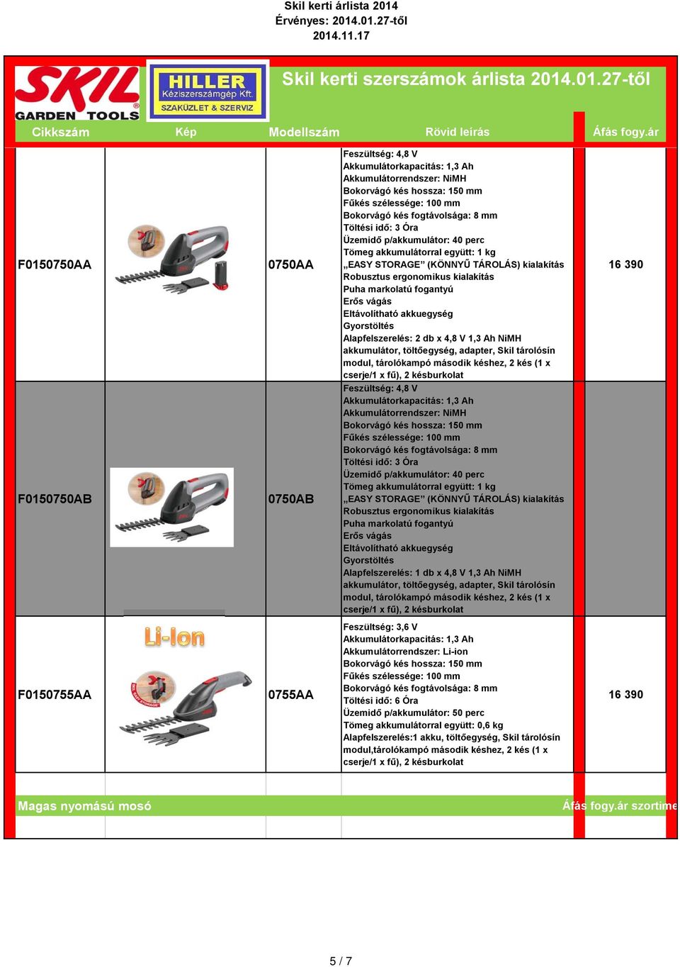 adapter, Skil tárolósín modul, tárolókampó második késhez, 2 kés (1 x cserje/1 x fű), 2 késburkolat Feszültség: 4,8 V Akkumulátorkapacitás: 1,3 Ah Akkumulátorrendszer: NiMH Bokorvágó kés hossza: 150