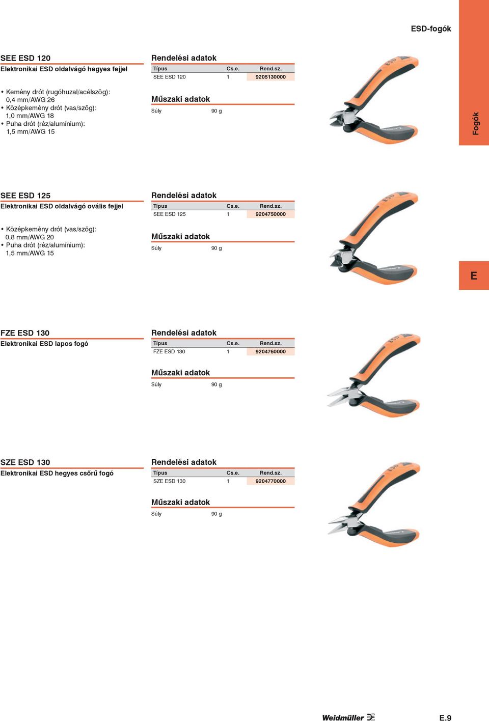 ovális fejjel Középkemény drót (vas/szög): 0,8 /AWG 20 Puha drót (réz/alumínium): 1,5 /AWG 15 S SD 125 1 9204750000 90 g FZ