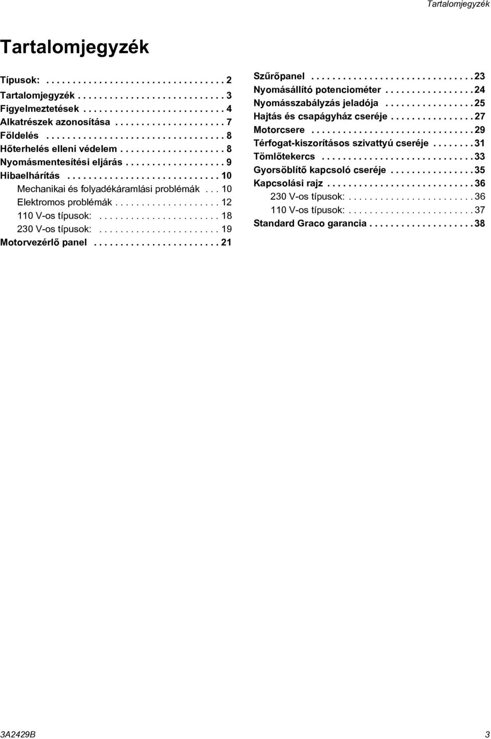 ............................ 10 Mechanikai és folyadékáramlási problémák... 10 Elektromos problémák.................... 12 110 V-os típusok:....................... 18 230 V-os típusok:.