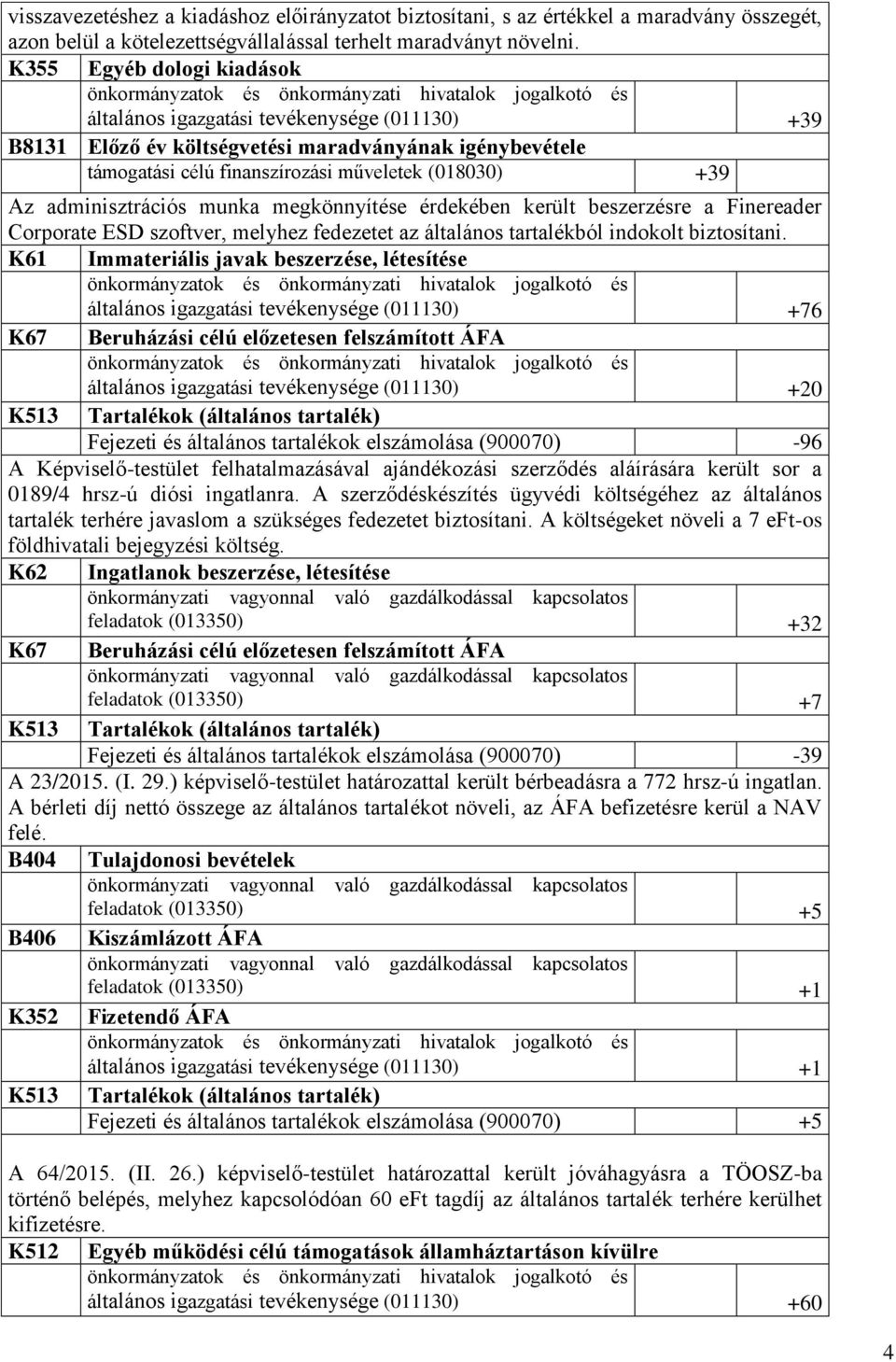 adminisztrációs munka megkönnyítése érdekében került beszerzésre a Finereader Corporate ESD szoftver, melyhez fedezetet az általános tartalékból indokolt biztosítani.
