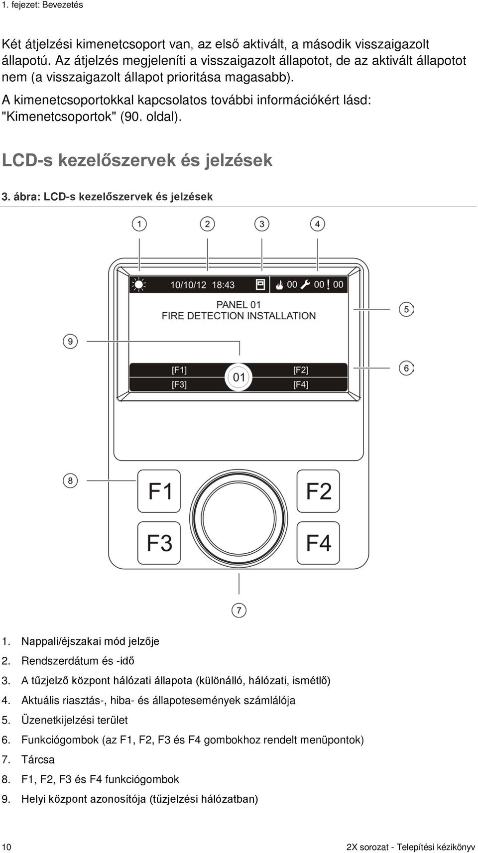 A kimenetcsoportokkal kapcsolatos további információkért lásd: "Kimenetcsoportok" (90. oldal). LCD-s kezelőszervek és jelzések 3. ábra: LCD-s kezelőszervek és jelzések 1.
