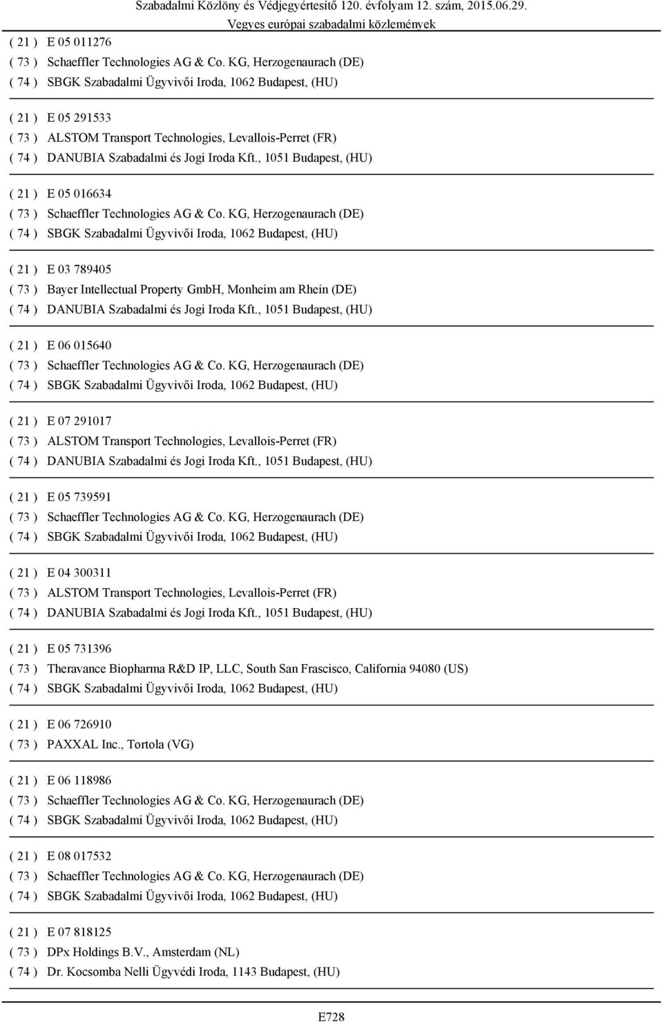 ( 73 ) Theravance Biopharma R&D IP, LLC, South San Frascisco, California 94080 (US) ( 21 ) E 06 726910 ( 73 ) PAXXAL