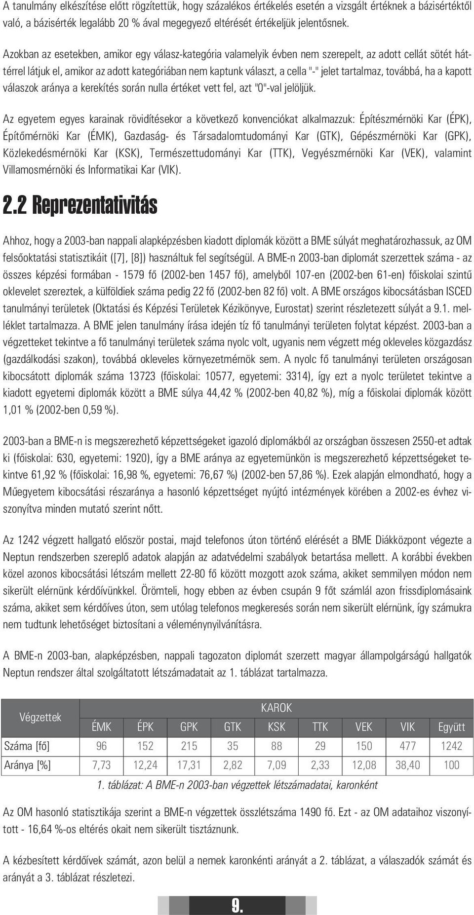 tartalmaz, továbbá, ha a kapott válaszok aránya a kerekítés során nulla értéket vett fel, azt "0"-val jelöljük.