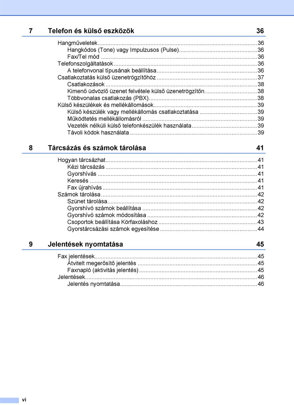 ..39 Külső készülék vagy mellékállomás csatlakoztatása...39 Működtetés mellékállomásról...39 Vezeték nélküli külső telefonkészülék használata...39 Távoli kódok használata.