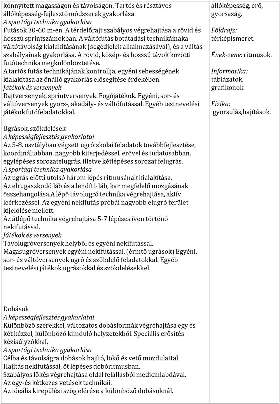 A váltófutás botátadási technikáinaka váltótávolság kialakításának (segédjelek alkalmazásával), és a váltás szabályainak gyakorlása.