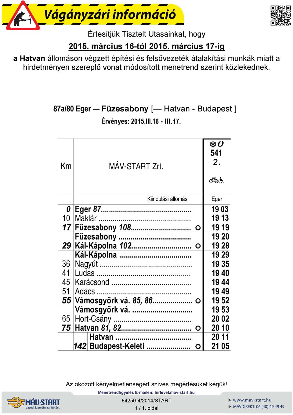 7/ Füzesbony [ Htvn - Budpest ] Érvényes: 215.III.16 - III.17. { 541 $? 1 17 29 36 41 45 51 55 65 75 7 Mklár. Füzesbony 1 F Füzesbony Kál-Kápoln 12 F Kál-Kápoln Ngyút. Luds.