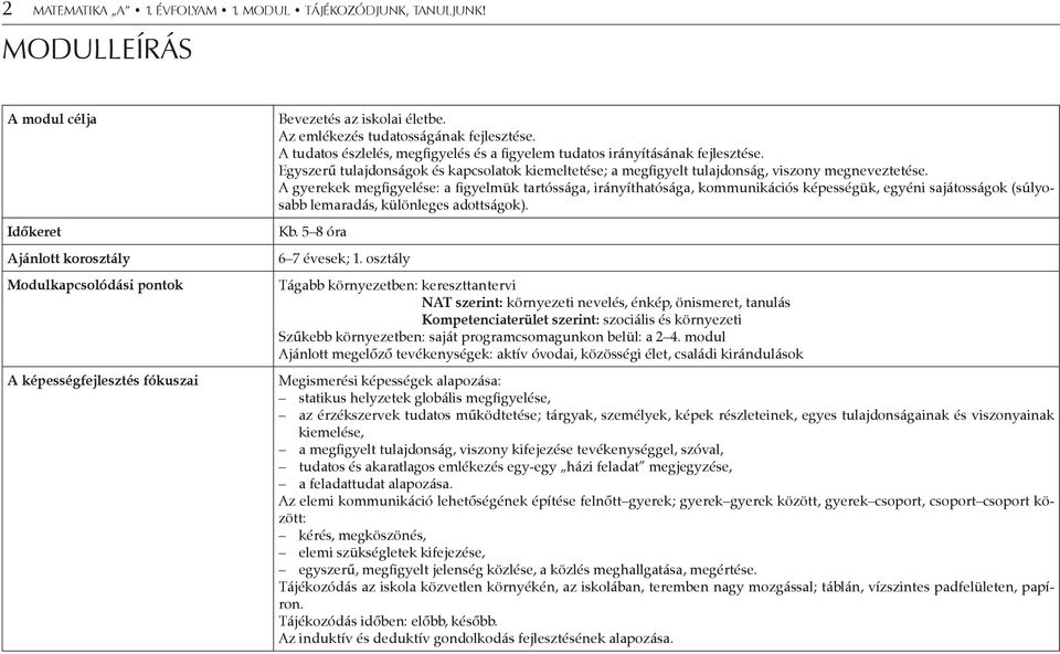 Egyszerű tulajdonságok és kapcsolatok kiemeltetése; a megfigyelt tulajdonság, viszony megneveztetése.