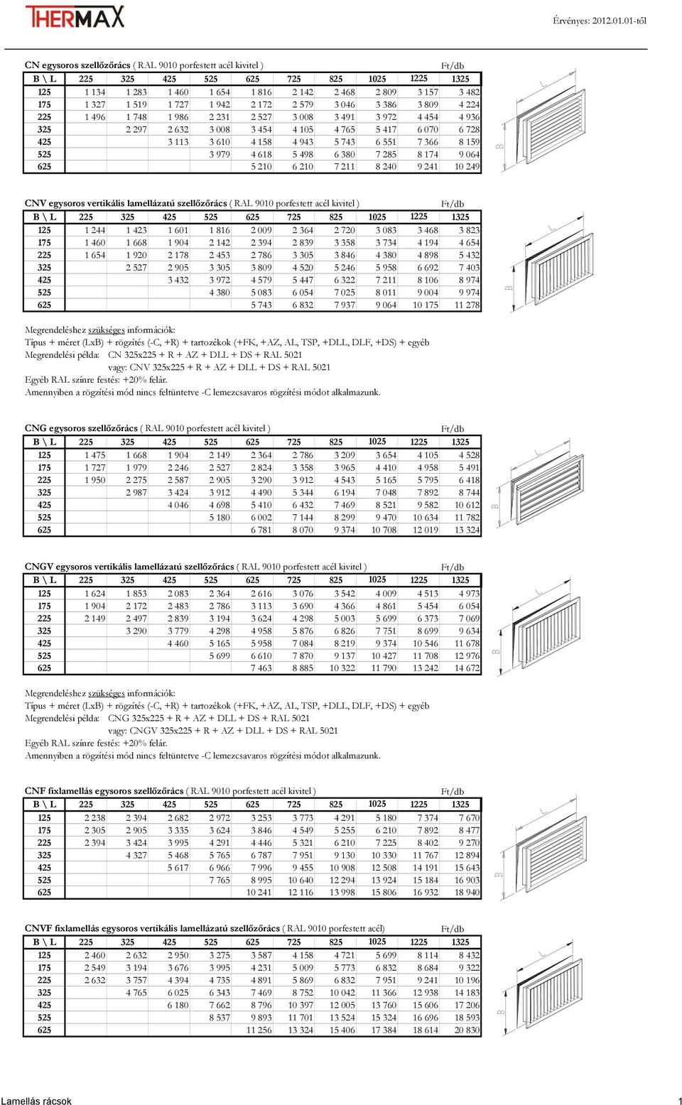 174 9 064 625 5 210 6 210 7 211 8 240 9 241 10 249 CNV egysoros vertikális lamellázatú szellőzőrács ( RAL 9010 porfestett acél kivitel ) 125 1 244 1 423 1 601 1 816 2 009 2 364 2 720 3 083 3 468 3