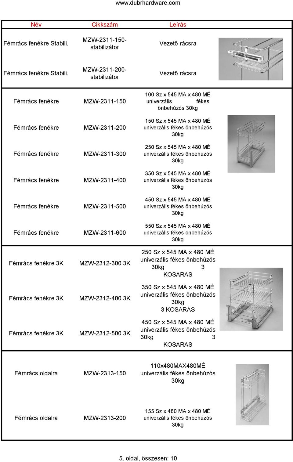 MZW-2312-500 3K 100 Sz x 545 MA x 480 MÉ univerzális fékes önbehúzós 150 Sz x 545 MA x 480 MÉ 250 Sz x 545 MA x 480 MÉ 350 Sz x 545 MA x 480 MÉ 450 Sz x 545 MA