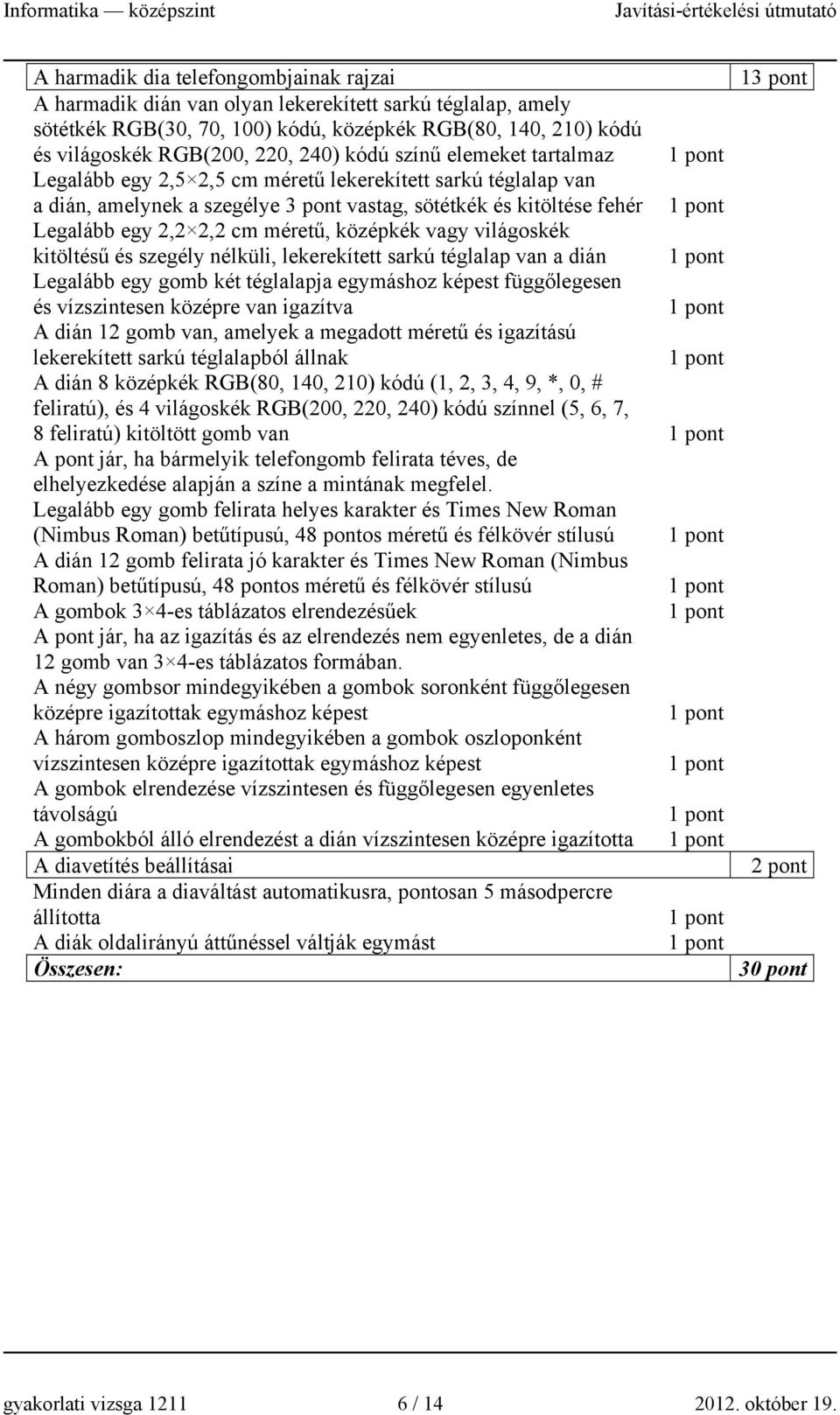 vagy világoskék kitöltésű és szegély nélküli, lekerekített sarkú téglalap van a dián Legalább egy gomb két téglalapja egymáshoz képest függőlegesen és vízszintesen középre van igazítva A dián 12 gomb