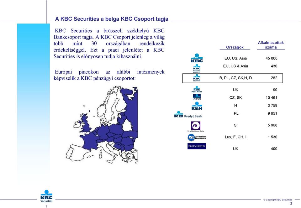 Ezt a piaci jelenlétet a KBC Securities is elınyösen tudja kihasználni.