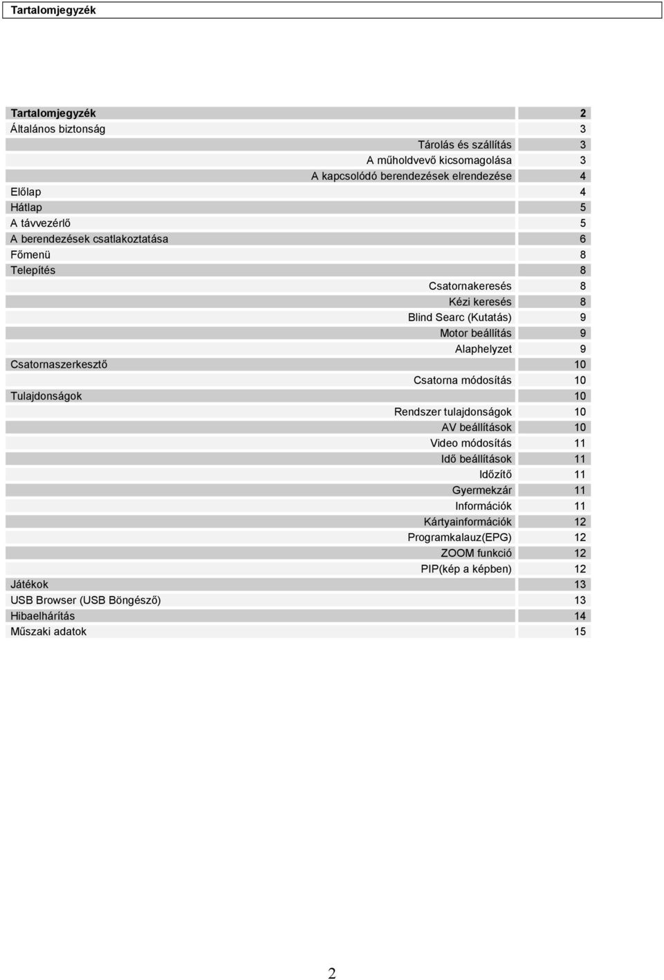 Csatornaszerkesztı 10 Csatorna módosítás 10 Tulajdonságok 10 Rendszer tulajdonságok 10 AV beállítások 10 Video módosítás 11 Idı beállítások 11 Idızítı 11 Gyermekzár