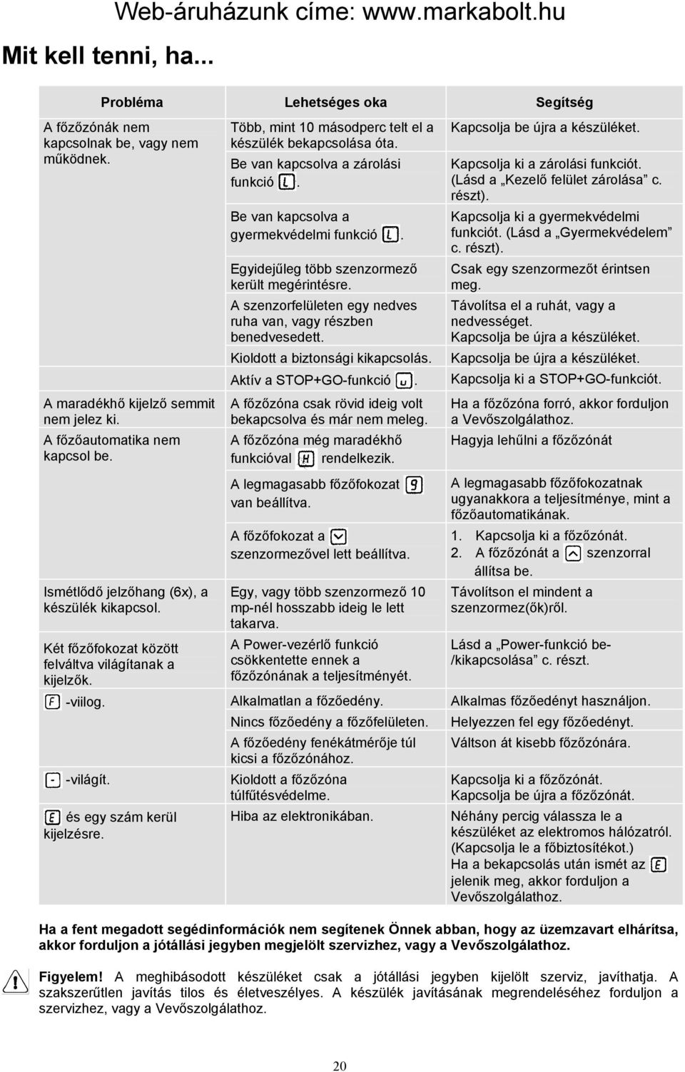Több, mint 10 másodperc telt el a készülék bekapcsolása óta. Be van kapcsolva a zárolási funkció. Be van kapcsolva a gyermekvédelmi funkció. Egyidejűleg több szenzormező került megérintésre.
