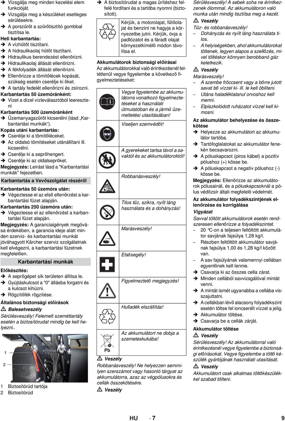 Ellenőrizze a tömítőlécek kopását, szükség esetén cserélje ki őket. A tartály fedelét ellenőrizni és zsírozni.