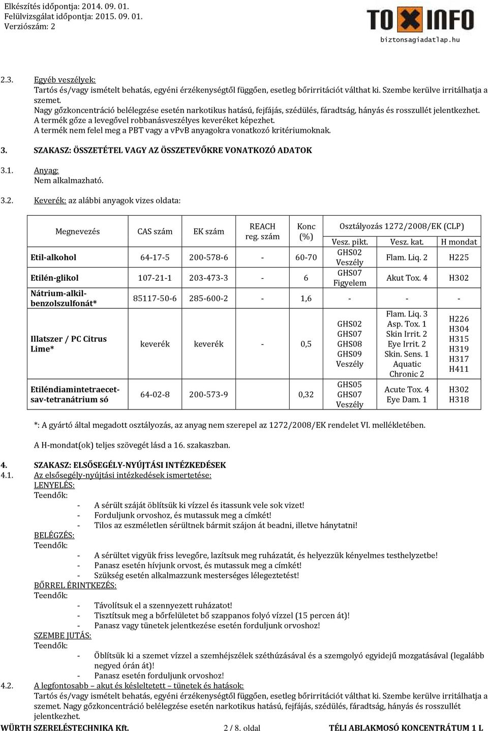 A termék nem felel meg a PBT vagy a vpvb anyagokra vonatkozó kritériumoknak. 3. SZAKASZ: ÖSSZETÉTEL VAGY AZ ÖSSZETEVŐKRE VONATKOZÓ ADATOK 3.1. Anyag: Nem alkalmazható. 3.2.