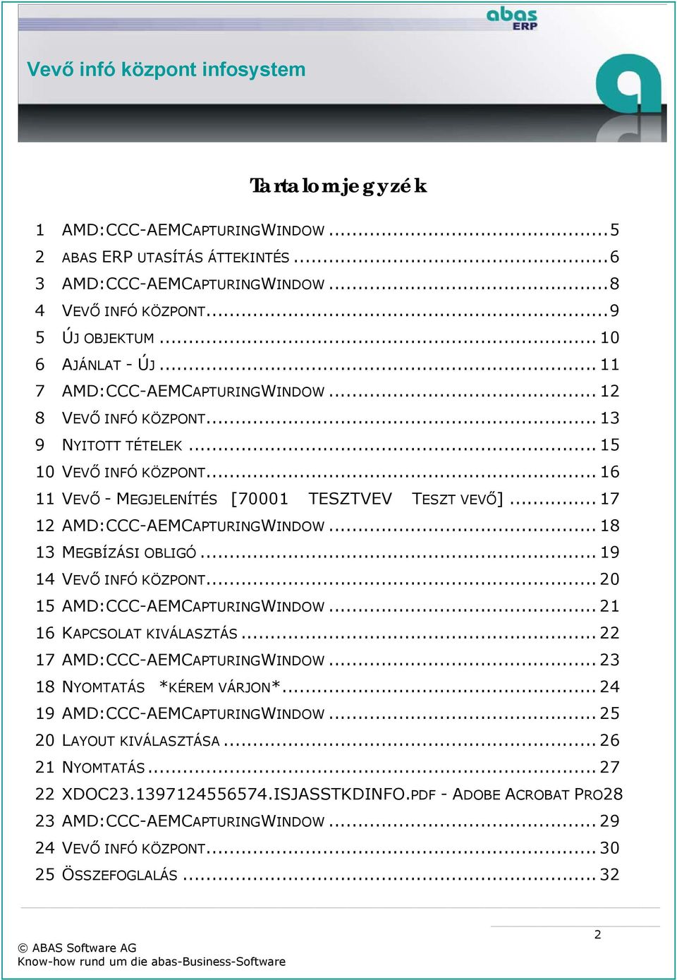 .. 17 12 AMD:CCC-AEMCAPTURINGWINDOW... 18 13 MEGBÍZÁSI OBLIGÓ... 19 14 VEVŐ INFÓ KÖZPONT... 20 15 AMD:CCC-AEMCAPTURINGWINDOW... 21 16 KAPCSOLAT KIVÁLASZTÁS... 22 17 AMD:CCC-AEMCAPTURINGWINDOW.