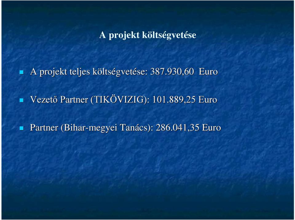 930,60 Euro Vezető Partner (TIKÖVIZIG):