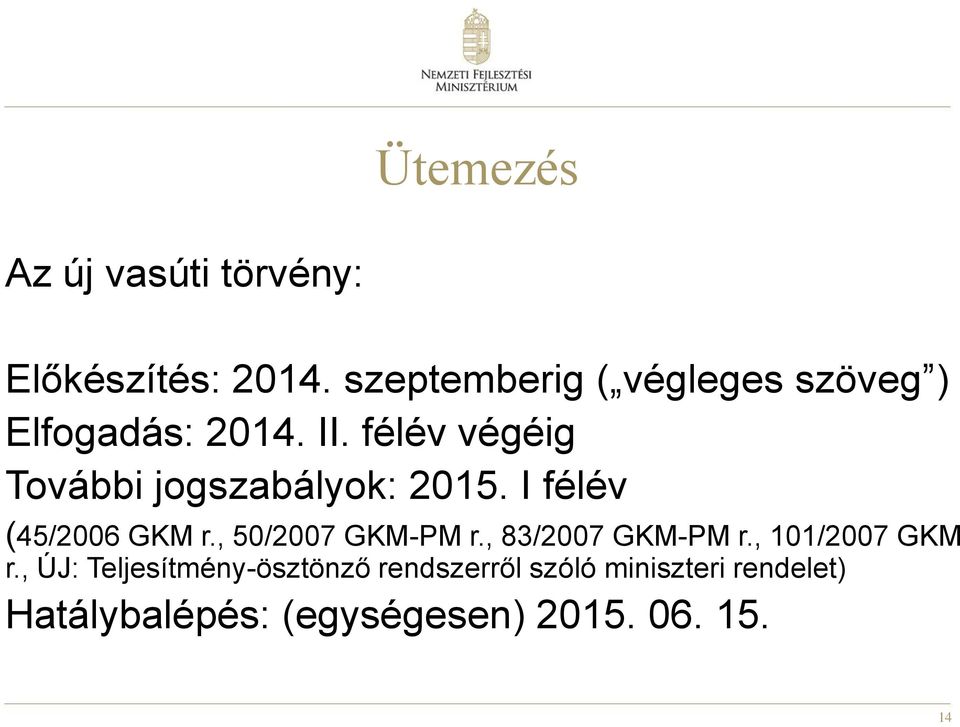 félév végéig További jogszabályok: 2015. I félév (45/2006 GKM r., 50/2007 GKM-PM r.