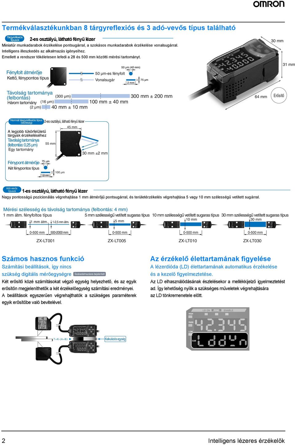 Fényfolt átmérője Kettő, fénypontos típus 5 µm-es fényfolt Vonalsugár 5 µm ( mm) mm 75 µm mm mm Távolság tartománya (felbontás) ( µm) Három tartomány (6 µm) mm ± mm ( µm) mm ± mm mm ± mm 6 mm Erősítő