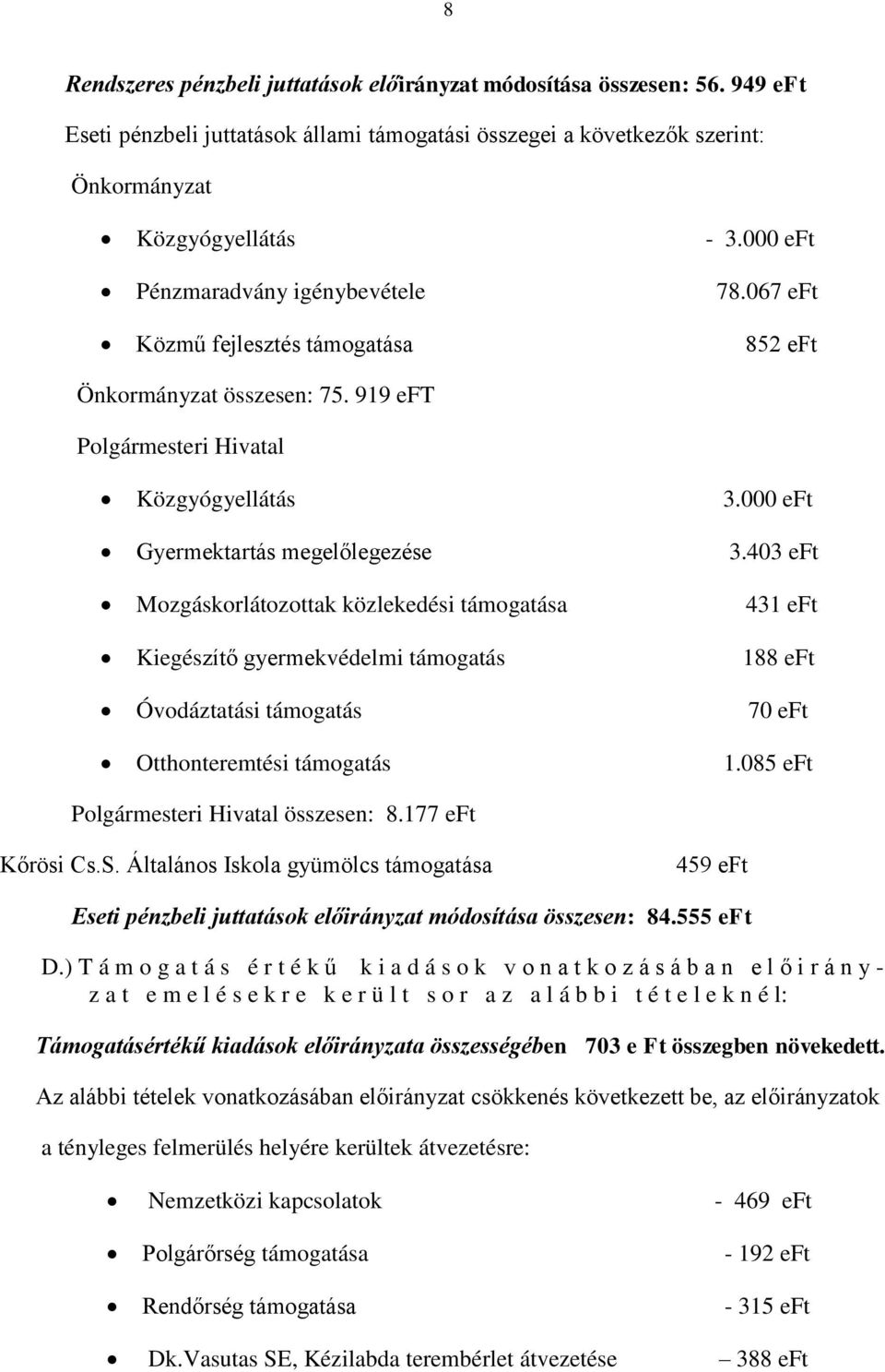 403 eft Mozgáskorlátozottak közlekedési támogatása 431 eft Kiegészítő gyermekvédelmi támogatás 188 eft Óvodáztatási támogatás 70 eft Otthonteremtési támogatás 1.