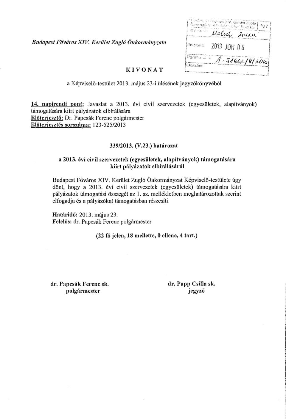 évi civil szervezetek (egyesületek, alapítványok) támogatására kiírt pályázatok elbírálásáról Budapest Főváros XIV. Kerület Zugló Önkormányzat Képviselő-testülete úgy dönt, hogy a 2013.