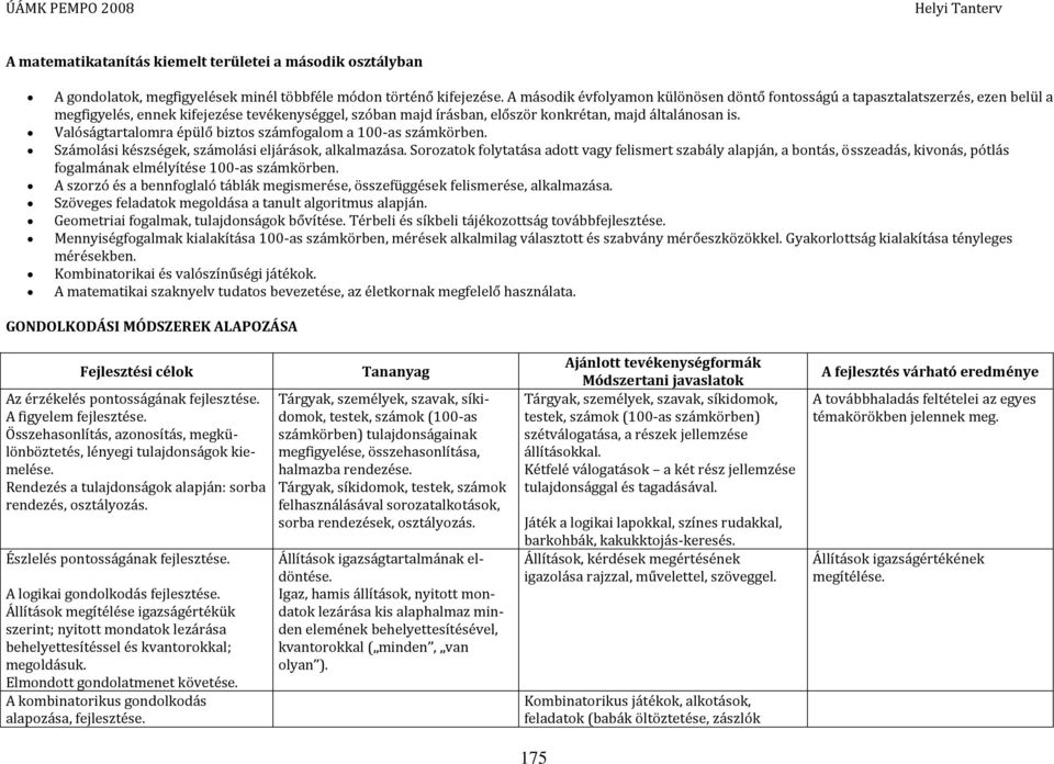 Valóságtartalomra épülő biztos számfogalom a 100-as számkörben. Számolási készségek, számolási eljárások, alkalmazása.