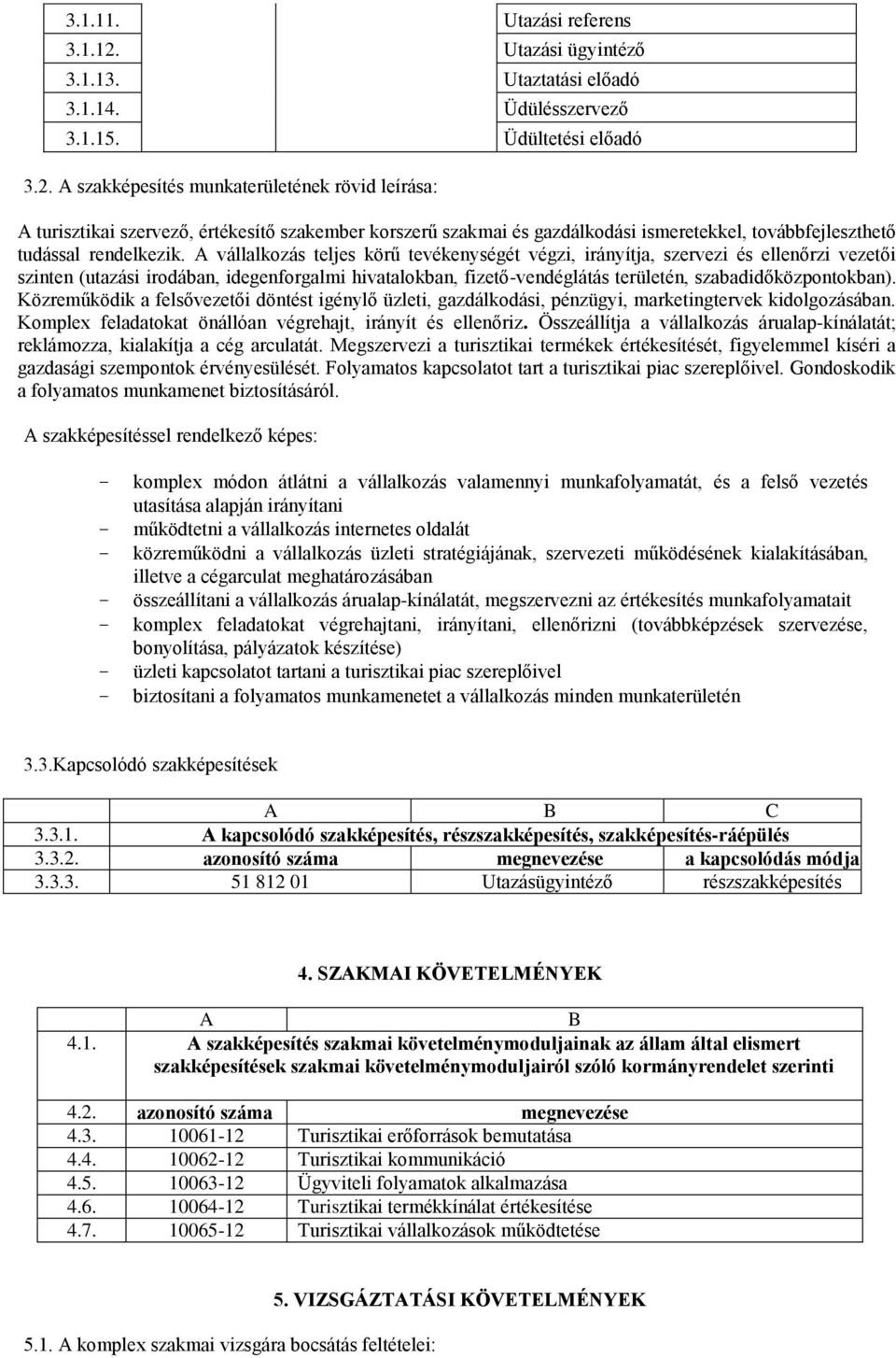 A szakképesítés munkaterületének rövid leírása: A turisztikai szervező, értékesítő szakember korszerű szakmai és gazdálkodási ismeretekkel, továbbfejleszthető tudással rendelkezik.