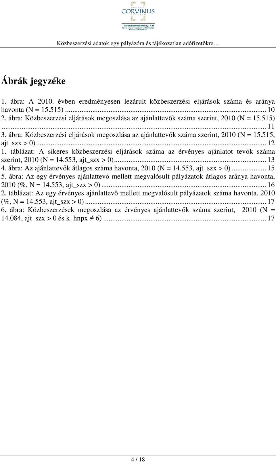515, ajt_szx > 0)... 12 1. táblázat: A sikeres közbeszerzési eljárások száma az érvényes ajánlatot tevők száma szerint, 2010 (N = 14.553, ajt_szx > 0)... 13 4.