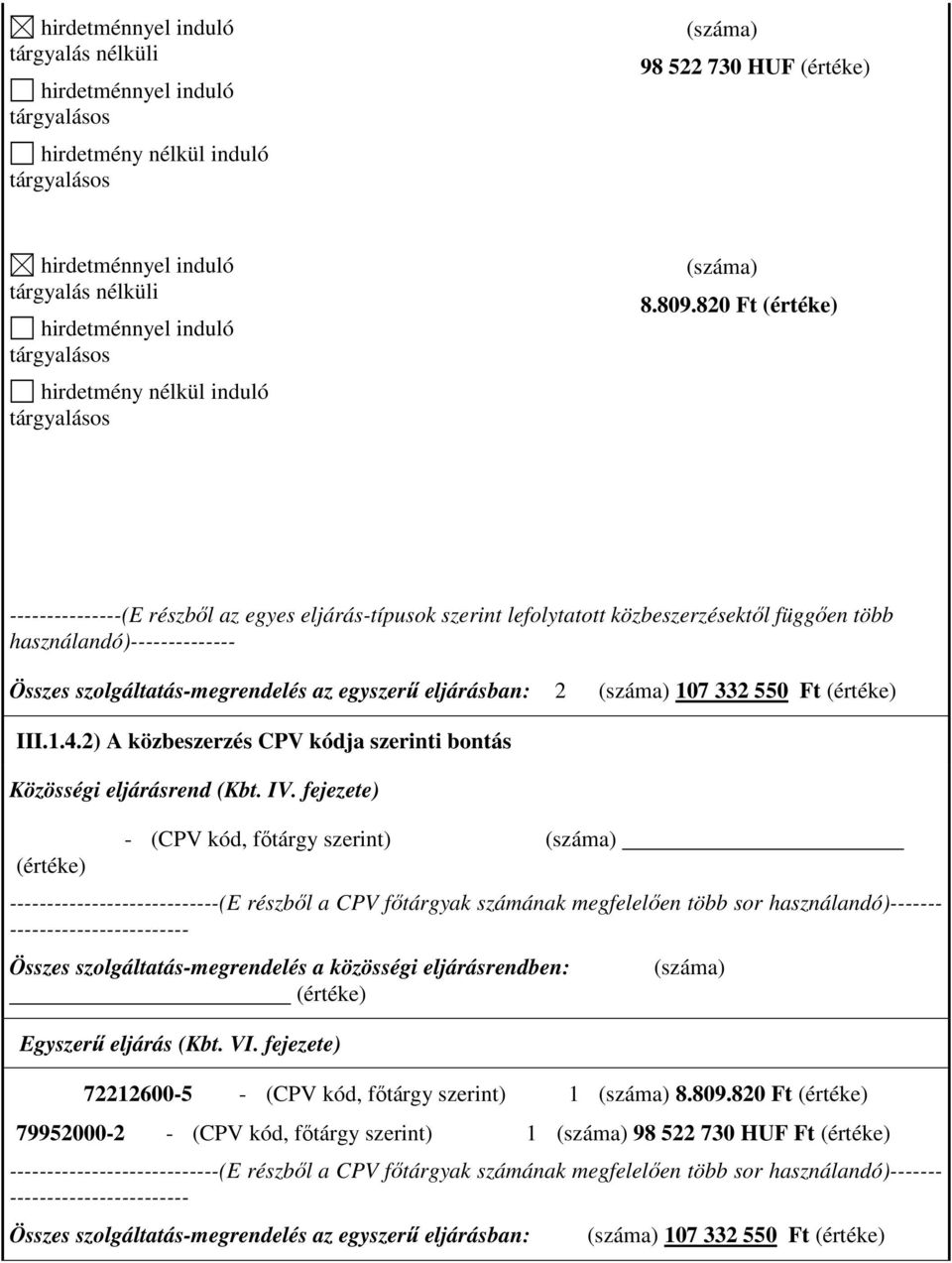 fejezete) - (CPV kód, főtárgy szerint) Összes szolgáltatás-megrendelés a közösségi eljárásrendben: 72212600-5 - (CPV kód,