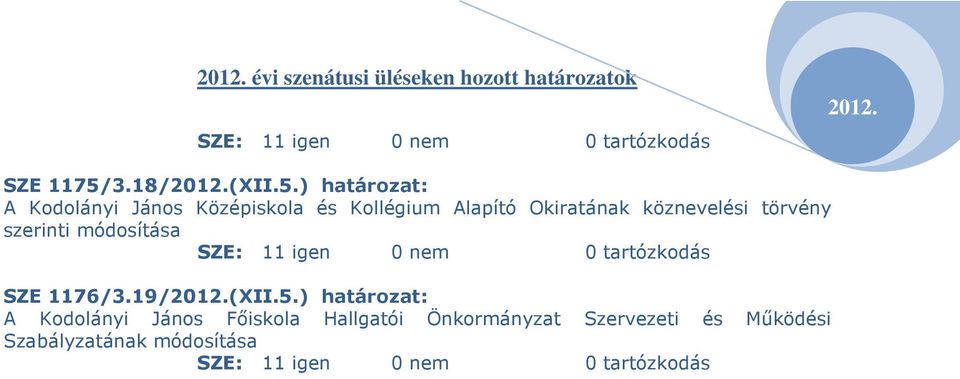 ) határozat: A Kodolányi János Középiskola és Kollégium Alapító Okiratának