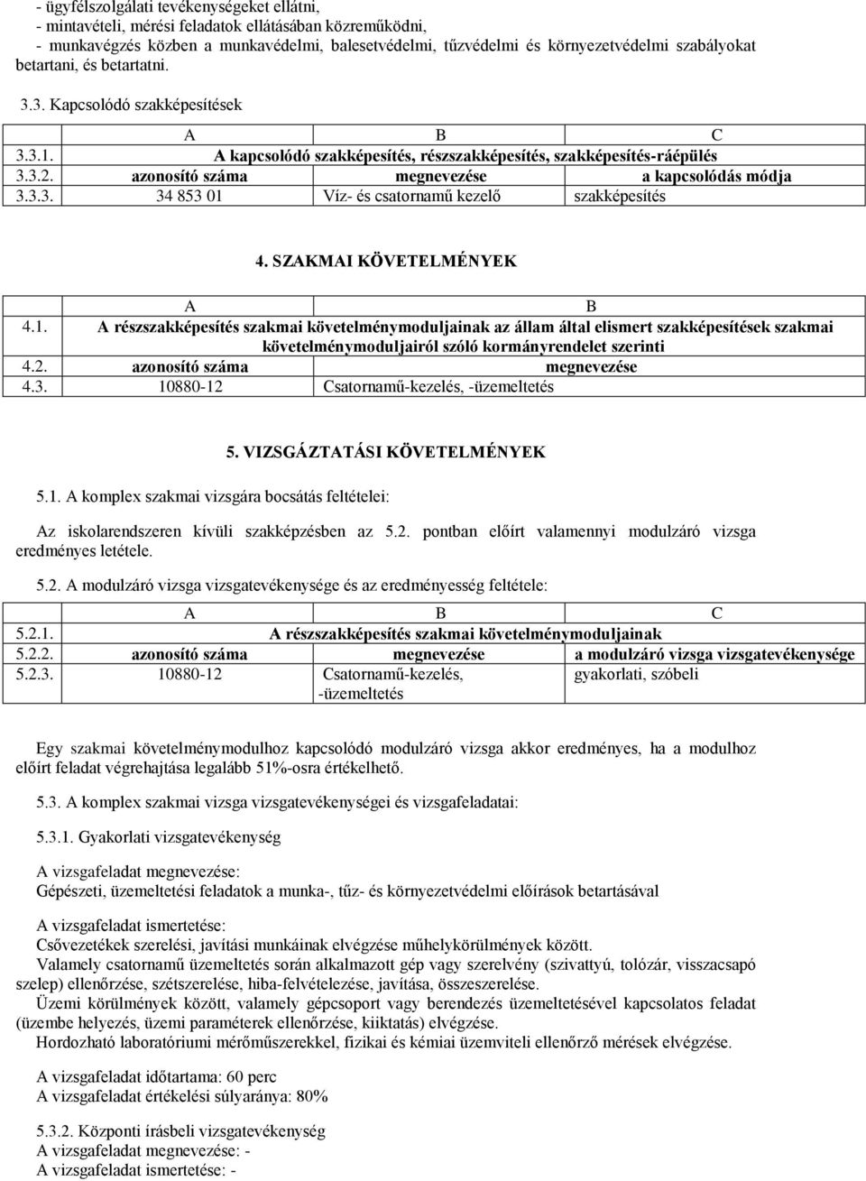 SZAKMAI KÖVETELMÉNYEK A B 4.1. A részszakképesítés szakmai követelménymoduljainak az állam által elismert szakképesítések szakmai követelménymoduljairól szóló kormányrendelet szerinti 4.2.