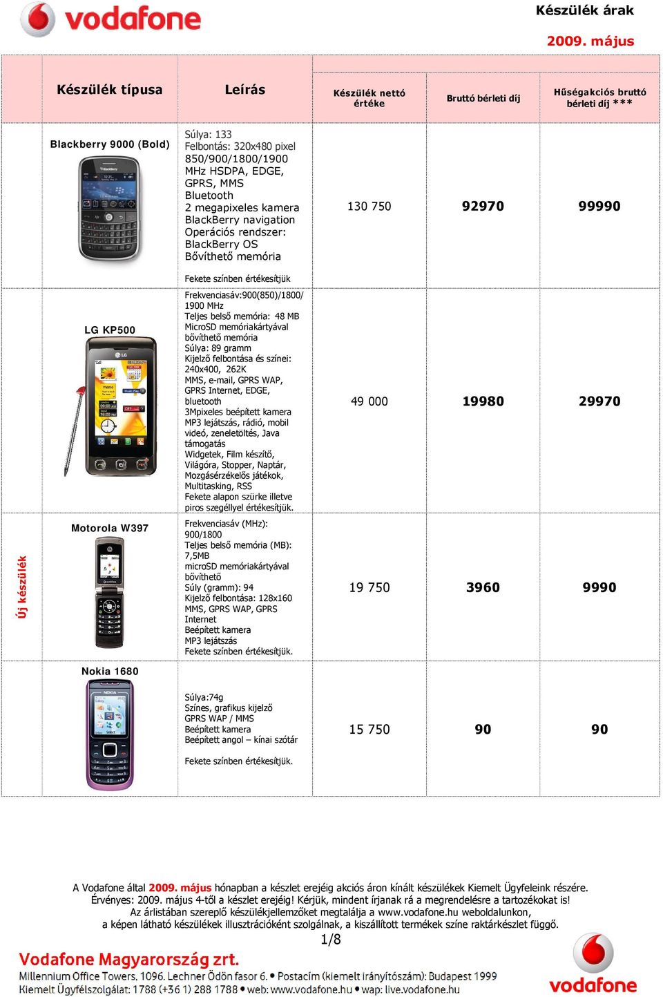 színei: 240x400, 262K, e-mail, GPRS WAP, GPRS Internet, EDGE, bluetooth 3Mpixeles beépített kamera MP3 lejátszás, rádió, mobil videó, zeneletöltés, Java támogatás Widgetek, Film készítő, Világóra,