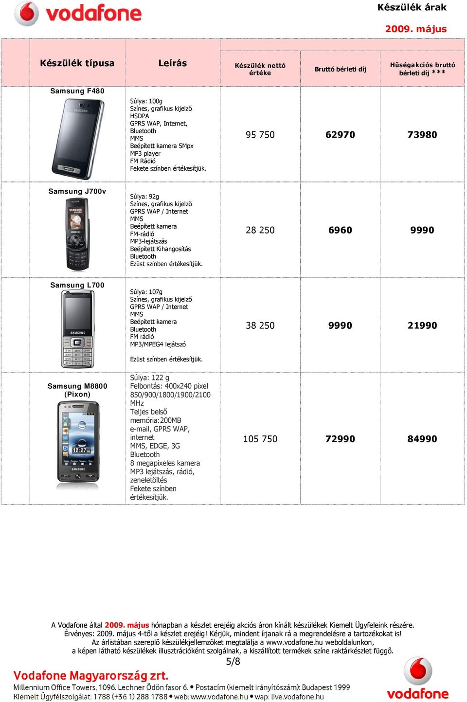 színben 38 250 9990 21990 Samsung M8800 (Pixon) Súlya: 122 g Felbontás: 400x240 pixel 850/900/1800/1900/2100 MHz Teljes belső