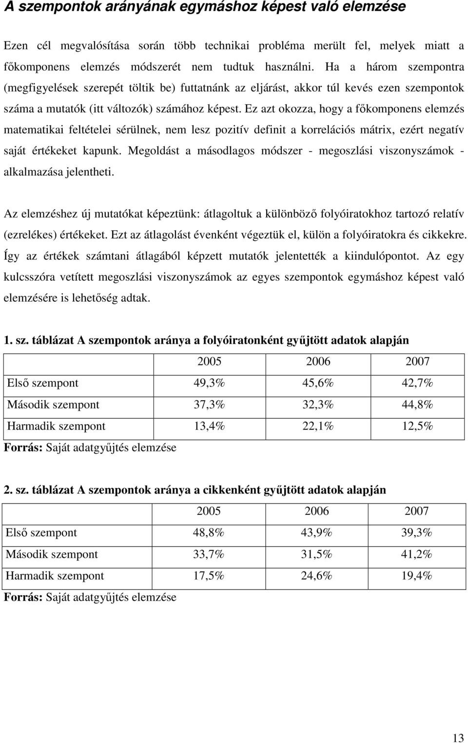 Ez azt okozza, hogy a fıkomponens elemzés matematikai feltételei sérülnek, nem lesz pozitív definit a korrelációs mátrix, ezért negatív saját értékeket kapunk.