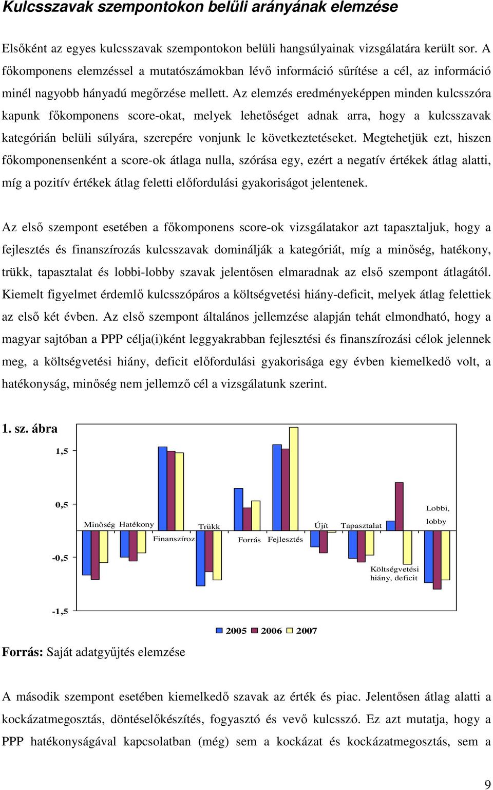 Az elemzés eredményeképpen minden kulcsszóra kapunk fıkomponens score-okat, melyek lehetıséget adnak arra, hogy a kulcsszavak kategórián belüli súlyára, szerepére vonjunk le következtetéseket.