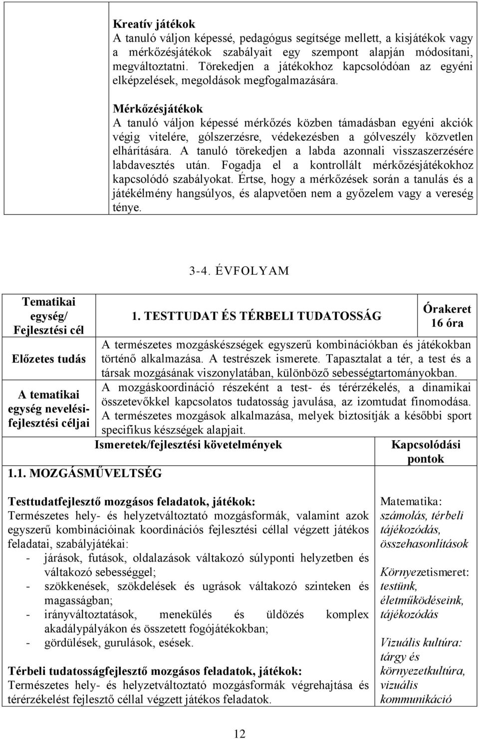 Mérkőzésjátékok A tanuló váljon képessé mérkőzés közben támadásban egyéni akciók végig vitelére, gólszerzésre, védekezésben a gólveszély közvetlen elhárítására.