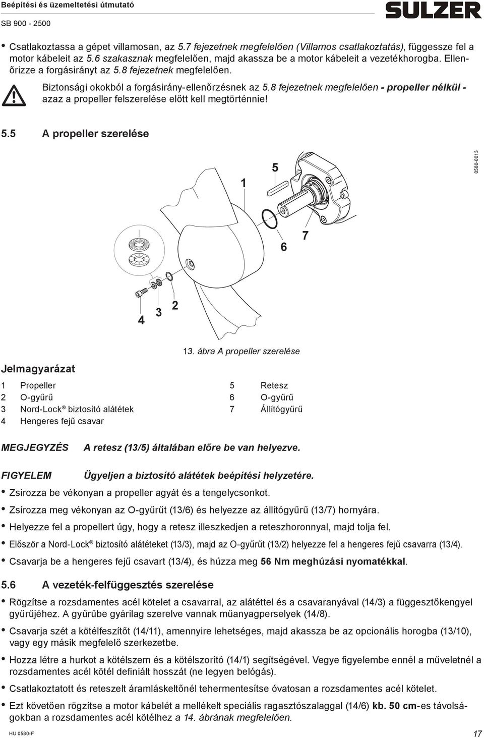 8 fejezetnek megfelelően - propeller nélkül - azaz a propeller felszerelése előtt kell megtörténnie! 5.5 A propeller szerelése 1 5 0580-0013 6 7 4 3 2 Jelmagyarázat 13.