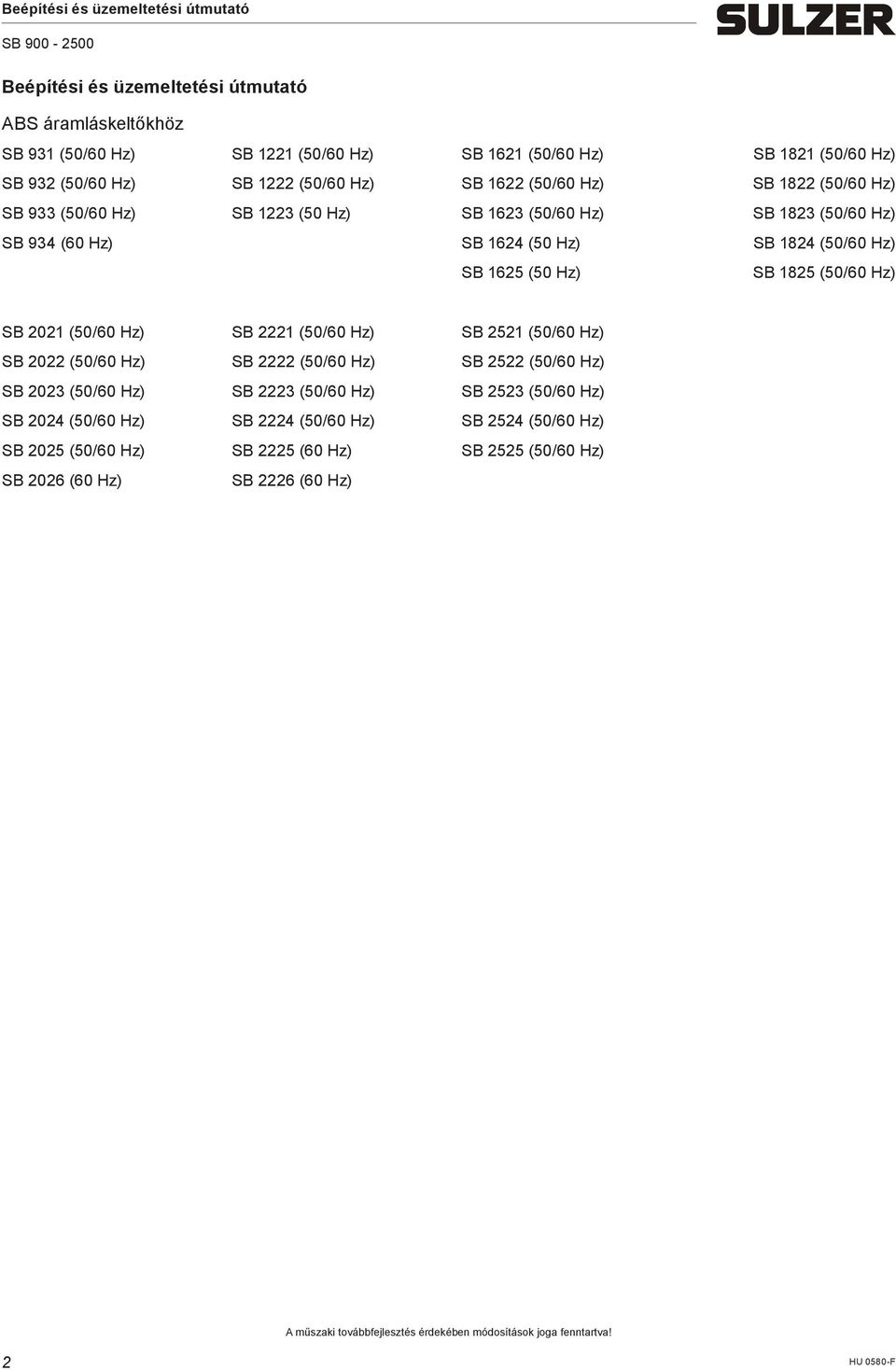 2021 (50/60 Hz) SB 2221 (50/60 Hz) SB 2521 (50/60 Hz) SB 2022 (50/60 Hz) SB 2222 (50/60 Hz) SB 2522 (50/60 Hz) SB 2023 (50/60 Hz) SB 2223 (50/60 Hz) SB 2523 (50/60 Hz) SB 2024 (50/60