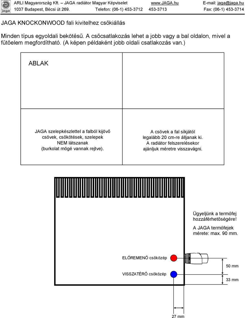 ) ABLAK JAGA szelepkészlettel a falból kijövő csövek, csőkötések, szelepek NEM látszanak (burkolat mögé vannak rejtve).