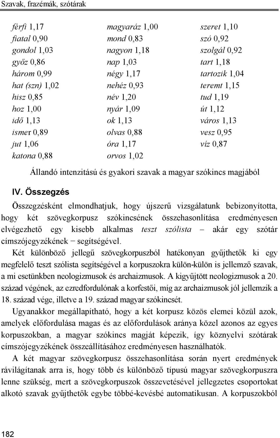 Állandó intenzitású és gyakori szavak a magyar szókincs magjából IV.