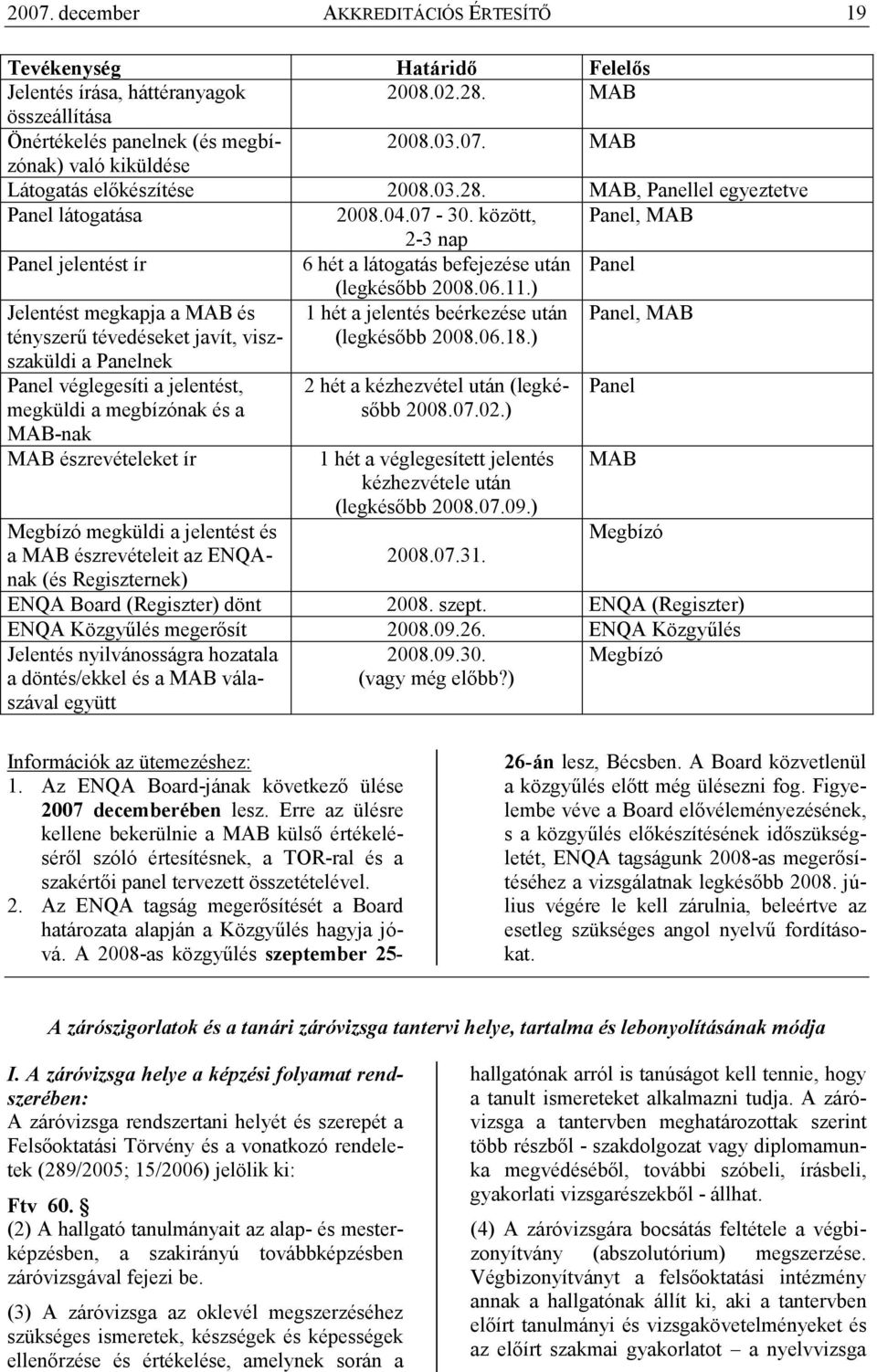 ) Jelentést megkapja a MAB és tényszerő tévedéseket javít, viszszaküldi a Panelnek 1 hét a jelentés beérkezése után (legkésıbb 2008.06.18.