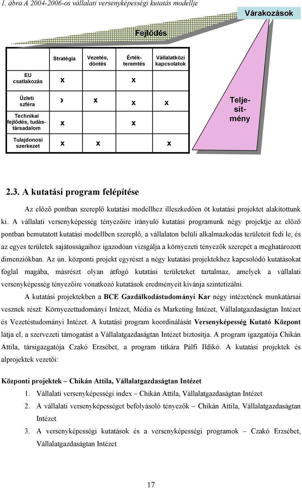 A kutatási program felépítése Az előző pontban szereplő kutatási modellhez illeszkedően öt kutatási projektet alakítottunk ki.