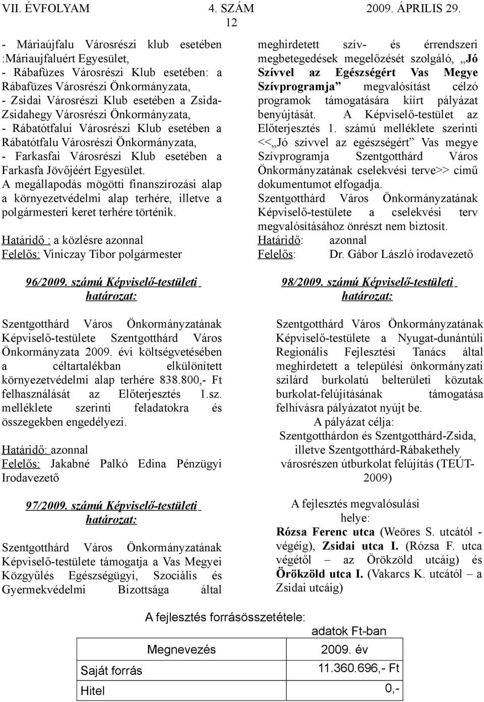 A megállapodás mögötti finanszírozási alap a környezetvédelmi alap terhére, illetve a polgármesteri keret terhére történik.