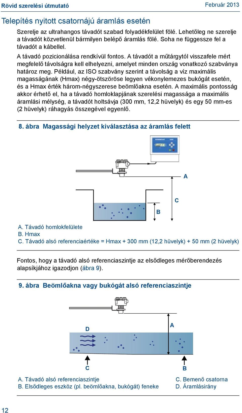 A távadót a műtárgytól visszafele mért megfelelő távolságra kell elhelyezni, amelyet minden ország vonatkozó szabványa határoz meg.