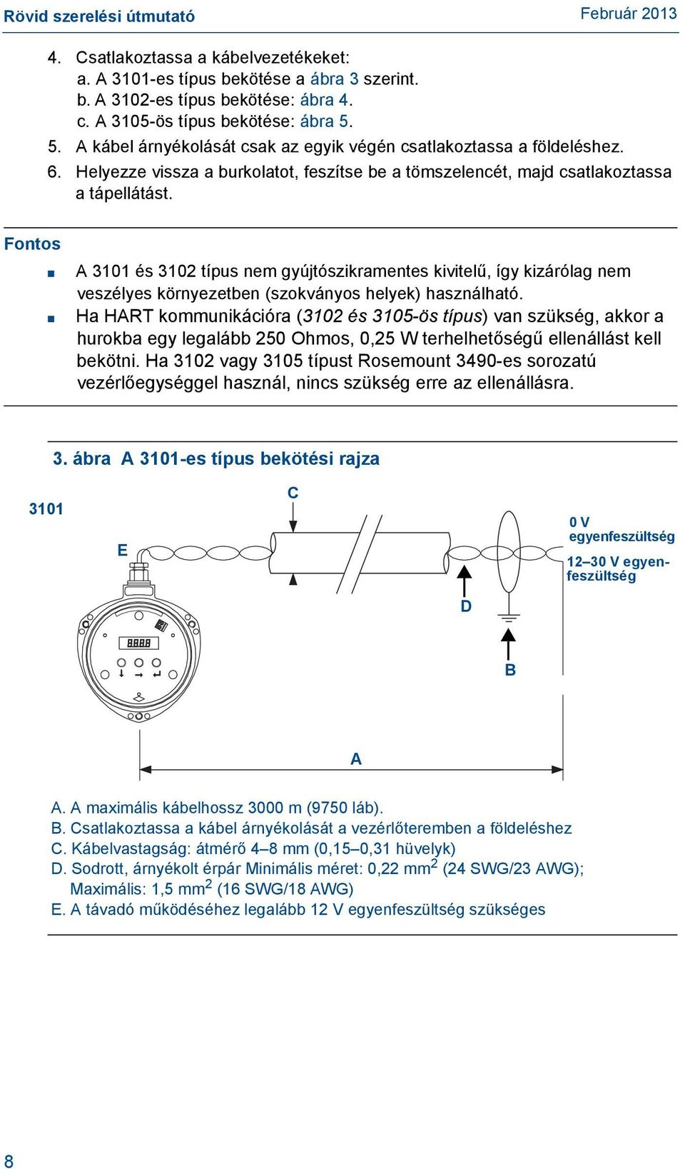 Fontos A 3101 és 3102 típus nem gyújtószikramentes kivitelű, így kizárólag nem veszélyes környezetben (szokványos helyek) használható.