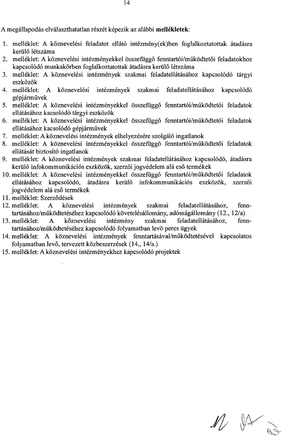 melléklet: A köznevelési intézmények szakmai feladatellátásához kapcsolódó tárgyi eszközök 4. melléklet: A köznevelési intézmények szakmai feladatellátásához kapcsolódó gépjárművek 5.