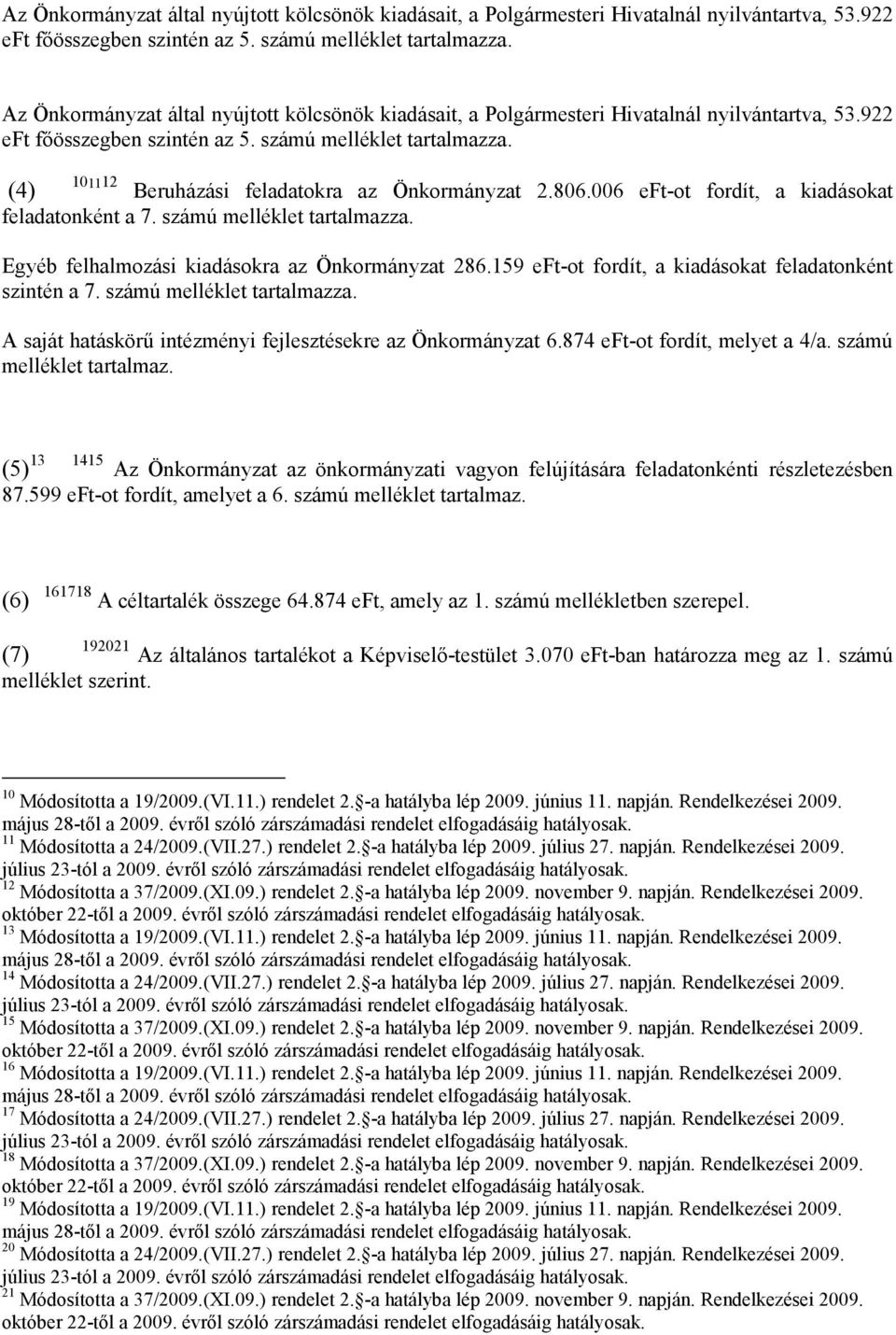 159 eft-ot fordít, a kiadásokat feladatonként szintén a 7. számú melléklet tartalmazza. A saját hatáskörű intézményi fejlesztésekre az Önkormányzat 6.874 eft-ot fordít, melyet a 4/a.